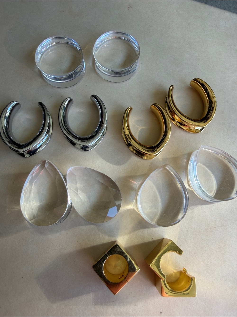 Assorted Iridescent Stone and Stainless Steel Ear Gauge Plugs - 7/8” 22mm